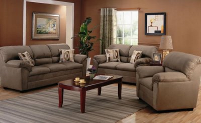 Smoke Green Microfiber Living Room w/Double Pillow Back Support