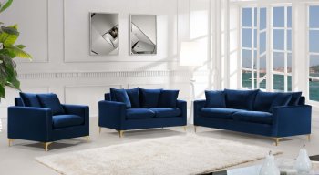 Naomi Sofa 633 in Navy Velvet Fabric by Meridian w/Options [MRS-633 Naomi Navy]