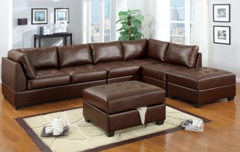 Walnut Bonded Leather Modern Sectional Sofa w/Optional Items [PXSS-7166]