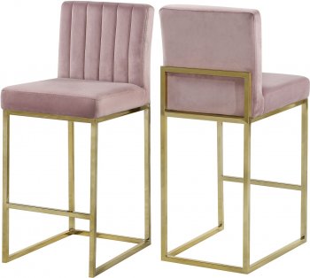 Giselle Counter Stool 781 Set of 2 Pink Velvet Fabric -Meridian [MRDC-781 Giselle Pink]