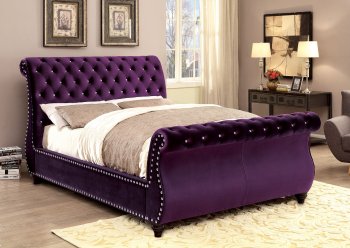 Noella CM7128PR Upholstered Bed in Purple Fabric [FAB-CM7128PR-Noella]