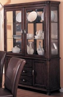 Dark Cherry Finish Buffet with Framed Glass Hutch