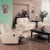 Cream Bonded Leather Modern Reclining Living Room Sofa w/Options