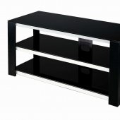 Black Metal & Glass Modern TV Stand w/Shelves