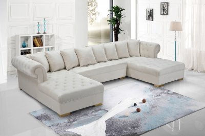 Presley Sectional Sofa 698 in Cream Velvet Fabric by Meridian