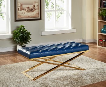 Oxford 115 Navy Blue Bonded Leather Bench by Meridian [MRBN-115Navy-Oxford]