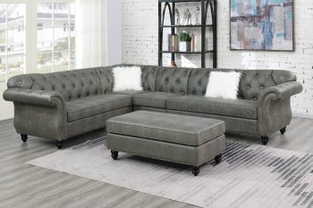 F6438 Sectional Sofa in Slate Grey Leatherette by Poundex [PXSS-F6438]