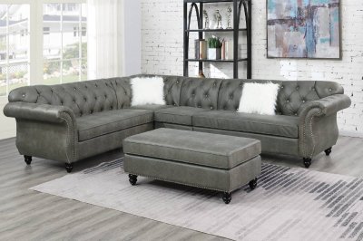 F6438 Sectional Sofa in Slate Grey Leatherette by Poundex