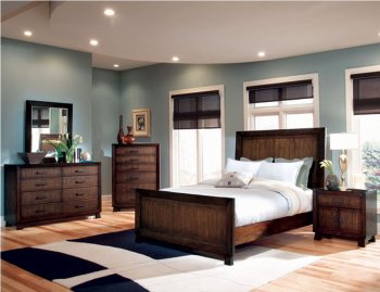 Deep Brown Elegant Bedroom with Hand Finished Panel Bed [CRBS-164-201011]