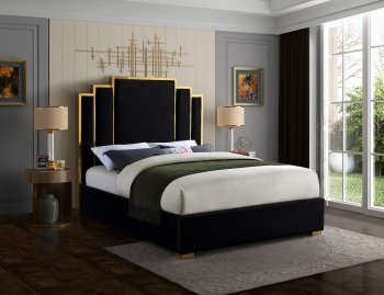 Hugo Bed in Black Velvet Fabric by Meridian [MRB-Hugo Black]