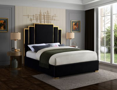 Hugo Bed in Black Velvet Fabric by Meridian