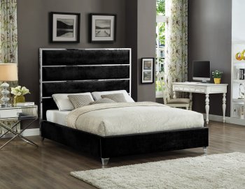 Zuma Upholstered Bed in Black Velvet Fabric by Meridian [MRB-Zuma Black]