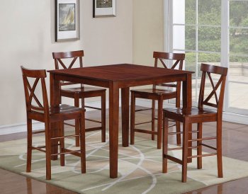 Brown Finish Modern Square Top 5Pc Counter Height Dining Set [WDDS-40096]