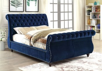 Noella CM7128NV Luxury Bed in Navy Fabric Upholstery [FAB-CM7128NV-Noella]