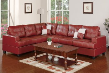 F7642 Sectional Sofa in Burgundy Bonded Leather by Poundex [PXSS-F7642]