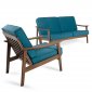 Ridge Loveseat & 2 Chairs Set Blue Linen Fabric & Walnut by VIG