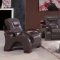 Brown Bonded Leather Contemporary Sofa w/Wooden Arms