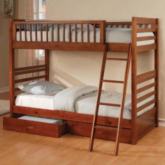 Dark Oak Finish Modern Twin Over Twin Bunk Bed w/Storages