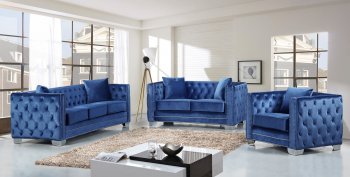 Reese 648LtBlu Sofa in Light Blue Velvet Fabric w/Optional Items [MRS-648LtBlu Reese]