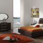 Modern Brown Finish Bed With Leather Upholstered Headboard