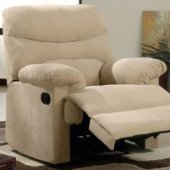 Beige Plush Microfiber Modern Recliner w/Full Chaise Seating