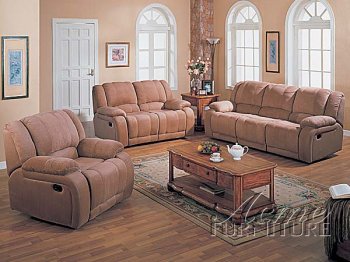 Sand Microfiber Modern Reclining Sofa w/Optional Items [AMS-05935A-Sand]