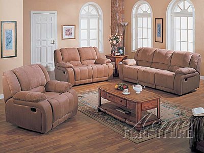 Sand Microfiber Modern Reclining Sofa w/Optional Items