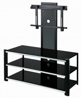 Black Glass & Metal Modern TV Stand w/Multi-Positions Height