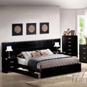 Black Finish Contemporary Bed w/Storage & Optional Case Goods