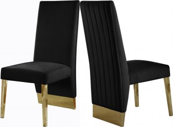 Porsha Dining Chair 755 Set of 2 Black Velvet Fabric by Meridian [MRDC-755 Porsha Black]