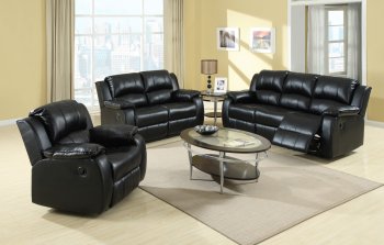 7260 Reclining Sofa in Black Bonded Leather w/Optional Items [EGS-7260]