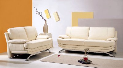 Beige Leather Living Room Set with Metal Legs