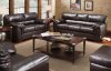 Walnut Leather Contemporary Sofa & Loveseat Living Room Set