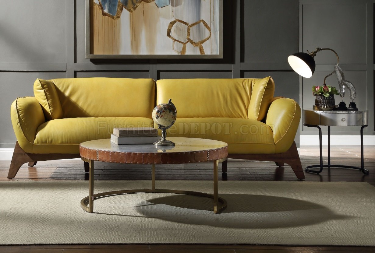 Pesach Sofa 55075 in Mustard Top Grain Leather by Acme w/Options