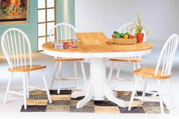 Natural & White Finish Classic 5Pc Dinette Set w/Pedestal Base [CRDS-4254]