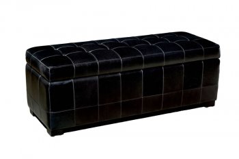 Black Color Button-Tufted Leather Ottoman With Storage [WIO-Y-105 Black]