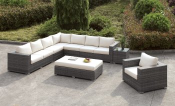 Somani CM-OS2128-7 Outdoor Sectional Sofa, Chair & Bench Set [FAOUT-CM-OS2128-7-Somani]