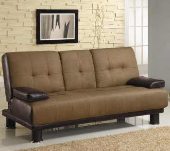 Two-Tone Tan & Brown Convertible Sofa Bed w/Drop Down Console [CRSB-300134]