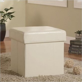 Cream Vinyl Modern Square Ottoman w/Storage