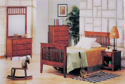 Modern Kid's Bedroom With Cherry Finish Details