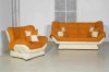 Orange & Cream Two-Tone Microfiber Living Room w/Sleeper Sofa