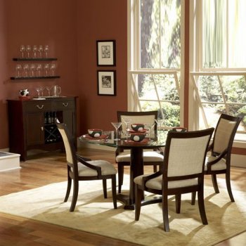 Dark Cherry Finish Glass Top Modern Round Dining Table w/Options [HEDS-1377-54-Bexley]