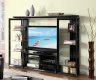 Gloss Black Modern Entertainment Wall Unit w/Glass Shelves