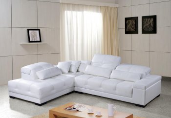 White Tufted Leather Modern Sectional Sofa w/Wooden Legs [VGSS-Rodeo-White]