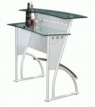 Silver Tone Metal Modern Bar Unit w/Two Glass Shelves [CYBF-Tribeca-Silver]