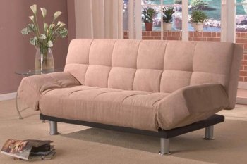 Beige Microfiber Modern Sofa Bed Convertible w/Metal Legs [ABCSB-7016BEIGE]