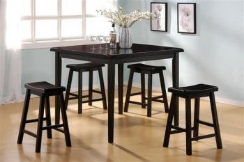 Black Finish Counter Height 5 Pc Dinette with Wooden Bar Stools [CRDS-103-150051]