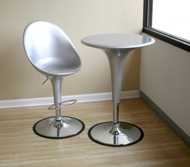 Silver Color Set of 2 Contemporary High Back Bar Stools