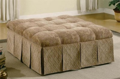 Floral Pattern Fabric Skirted Ottoman w/Accented Tufts