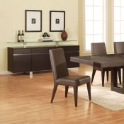 Walnut Finish Modern Dining Room W/Glass Inlay Table